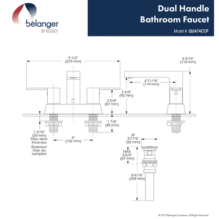 Keeney Mfg Dual Handle Centerset Bathroom Faucet W/ Pop-Up Drain, Polished Chrome QUA74CCP